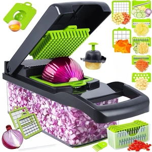 5-in-1 Multifunctional Vegetable Chopper, Kitchen Mandoline Slicer with 6 Blades (Julienne, Slice, Grate, Dice) & Hand Guard, Easy Storage & Clean, for Potato, Carrot, Onion 5-in-1 Multifunctional Vegetable Chopper, Kitchen Mandoline Slicer with 6 Blades (Julienne, Slice, Grate, Dice) & Hand Guard, Easy Storage & Clean, for Potato, Carrot, Onion