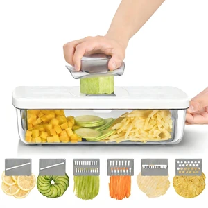 6-in-1 Vegetable Chopper Mandoline Slicer with 6 Blades & Container, Onion Cutter Dicer, Kitchen Gadgets & Essentials for Food Prep 6-in-1 Vegetable Chopper Mandoline Slicer with 6 Blades & Container, Onion Cutter Dicer, Kitchen Gadgets & Essentials for Food Prep