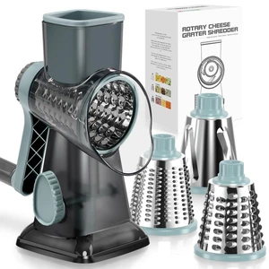 Rotary Cheese Grater, Hand Crank Shredder Slicer | 3 Blades, 430 Stainless Steel, Labor-Saving, Time-saving, Stable Suction, Food-Grade Plastic, for Cheese Vegetable Nuts Rotary Cheese Grater, Hand Crank Shredder Slicer | 3 Blades, 430 Stainless Steel, Labor-Saving, Time-saving, Stable Suction, Food-Grade Plastic, for Cheese Vegetable Nuts