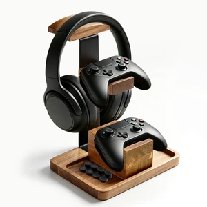 Acacia Wood Headphone Stand with Controller Holder | Gaming Headset Stand with Storage Base, Desk Organizer for Gaming Accessories, Gift for PS5 PS4 Xbox Gamers Acacia Wood Headphone Stand with Controller Holder | Gaming Headset Stand with Storage Base, Desk Organizer for Gaming Accessories, Gift for PS5 PS4 Xbox Gamers