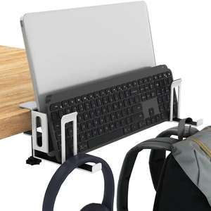 Clamp On 2-Slot Vertical Laptop Stand for Desk Side,Headphone Hook(White) | Clamp-on dual-slot vertical laptop holder for desk edge.Built-in headphone hook, padded protection,stores devices. Clamp On 2-Slot Vertical Laptop Stand for Desk Side,Headphone Hook(White) | Clamp-on dual-slot vertical laptop holder for desk edge.Built-in headphone hook, padded protection,stores devices.