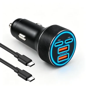 USB/Type C Car Charger Fast Charging,90W 4-Port Car Phone Charger | for 2QC+2PD,with 3.28Ft Type C Cable,Simultaneous Charge,Soft Light,Overheat Protection,Fit 12-24V Cigarette Lighter Socket USB/Type C Car Charger Fast Charging,90W 4-Port Car Phone Charger | for 2QC+2PD,with 3.28Ft Type C Cable,Simultaneous Charge,Soft Light,Overheat Protection,Fit 12-24V Cigarette Lighter Socket