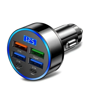 6 Port USB C Car Charger Fast Charging 100W PD QC3.0 Adapter LED Display | PD + QC3.0 dual fast charge protocol 6 Port USB C Car Charger Fast Charging 100W PD QC3.0 Adapter LED Display | PD + QC3.0 dual fast charge protocol