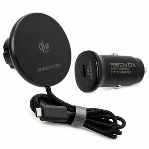 Qi2.2 25W Magnetic Wireless Car Charger with 45W USB-C PD/PPS Adapter | Attached braided cable and two magnetic rings included for a convenient in-vehicle charging setup Qi2.2 25W Magnetic Wireless Car Charger with 45W USB-C PD/PPS Adapter | Attached braided cable and two magnetic rings included for a convenient in-vehicle charging setup