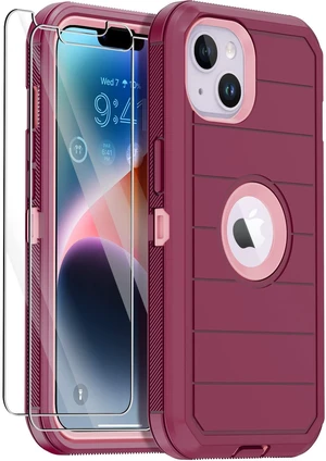 for iPhone 14 Plus Case with 2 Screen Protector, Heavy Duty Drop Protection Shockproof Rugged 3-Layer Military Tough Durable Protective Cover for Apple iPhone 14 Plus 6.7" Burgundy for iPhone 14 Plus Case with 2 Screen Protector, Heavy Duty Drop Protection Shockproof Rugged 3-Layer Military Tough Durable Protective Cover for Apple iPhone 14 Plus 6.7" Burgundy