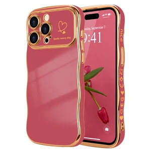 for iPhone 14 Pro Max Case Cute for Women Girl Wave Shape,Faint Red | Luxury Plating Curly Wavy Frame with Love Heart Pattern, Raised Camera Protection Back Cover Shockproof Phone Case for iPhone 14 Pro Max Case Cute for Women Girl Wave Shape,Faint Red | Luxury Plating Curly Wavy Frame with Love Heart Pattern, Raised Camera Protection Back Cover Shockproof Phone Case