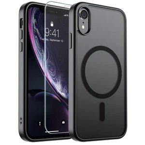 Magnetic for iPhone XR Phone Case Black | With Screen Protector, Translucent Matte, Compatible with MagSafe, Military Grade Drop Proof, Rugged Shockproof Protective Magnetic for iPhone XR Phone Case Black | With Screen Protector, Translucent Matte, Compatible with MagSafe, Military Grade Drop Proof, Rugged Shockproof Protective