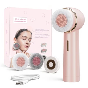 Electric Facial Cleansing Brush for Teen Girls, Rechargeable Waterproof Dual Rotating Face Scrubber with 3 Interchangeable Heads, Soft Silicone Face Brush, Pink Electric Facial Cleansing Brush for Teen Girls, Rechargeable Waterproof Dual Rotating Face Scrubber with 3 Interchangeable Heads, Soft Silicone Face Brush, Pink