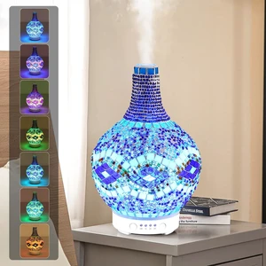 Mosaic Glass Essential Oil Diffuser,Tiffany Aromatherapy Diffuser 100ml Turkish Moroccan Color Changing Aroma Ultrasonic Diffusers Cool Mist Air Diffuser for Sleeping SPA Office Home Mosaic Glass Essential Oil Diffuser,Tiffany Aromatherapy Diffuser 100ml Turkish Moroccan Color Changing Aroma Ultrasonic Diffusers Cool Mist Air Diffuser for Sleeping SPA Office Home