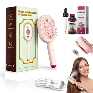 Electric Spray Air Cushion Massage Comb, Steam Brush for Dry Frizzy Damaged Hair with Water Spray Misting, Detangling, Rechargeable|Self-Cleaning Hair Brush for Women with Gloss Enhancing Batana Oil Electric Spray Air Cushion Massage Comb, Steam Brush for Dry Frizzy Damaged Hair with Water Spray Misting, Detangling, Rechargeable|Self-Cleaning Hair Brush for Women with Gloss Enhancing Batana Oil