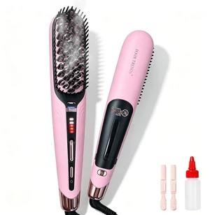 Steam Hair Straightener Brush, Ionic Heated Comb for Curly Coarse Hair | Steam Nourishes, Adding Volume, Anti-Frizz & Dual Voltage, Fast Salon Results with Less Heat Damage for Black Women Hair Steam Hair Straightener Brush, Ionic Heated Comb for Curly Coarse Hair | Steam Nourishes, Adding Volume, Anti-Frizz & Dual Voltage, Fast Salon Results with Less Heat Damage for Black Women Hair