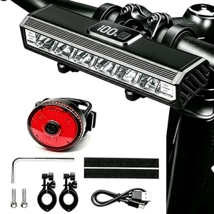 Super Bright Bike Lights for Night Riding, Dual-Row LED Bike Headlight, USB Rechargeable Bicycle Lights with LCD Dispaly, High Power Waterproof Bike Light Front and Back for Cycling Mountain Road Super Bright Bike Lights for Night Riding, Dual-Row LED Bike Headlight, USB Rechargeable Bicycle Lights with LCD Dispaly, High Power Waterproof Bike Light Front and Back for Cycling Mountain Road