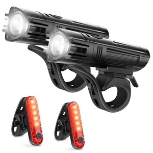 Ultra Bright USB Rechargeable Bike Light Set, Powerful Bicycle Front Headlight and Back Taillight, 4 Light Modes, Easy to Install for Men Women Road Mountain Cycling Black, Set of 2 Ultra Bright USB Rechargeable Bike Light Set, Powerful Bicycle Front Headlight and Back Taillight, 4 Light Modes, Easy to Install for Men Women Road Mountain Cycling Black, Set of 2
