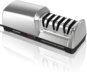 3-Stage Electric Knife Sharpener for Kitchen Knives, Silver-B | Kitchen knife sharpener with 3-stage diamond edge care, 15° guide, and non-slip base for chef, utility, and paring knives 3-Stage Electric Knife Sharpener for Kitchen Knives, Silver-B | Kitchen knife sharpener with 3-stage diamond edge care, 15° guide, and non-slip base for chef, utility, and paring knives