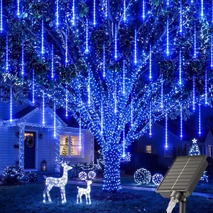 Solar Christmas Lights Outdoor, 16 Tube Meteor Shower Lights | 384 LED, IP65 Waterproof, 20+ Hrs Runtime, Cascading Falling Rain Icicle Lights Outdoor for Holiday Yard Tree Decor, Blue Solar Christmas Lights Outdoor, 16 Tube Meteor Shower Lights | 384 LED, IP65 Waterproof, 20+ Hrs Runtime, Cascading Falling Rain Icicle Lights Outdoor for Holiday Yard Tree Decor, Blue