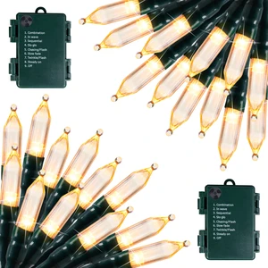 Battery Operated Christmas Lights 2 Pack 18 FT 50 LED Warm White | Mini String Lights with 8 Modes Waterproof Tree Lights for Xmas Outdoor Indoor Holiday Party Garden Decor Battery Operated Christmas Lights 2 Pack 18 FT 50 LED Warm White | Mini String Lights with 8 Modes Waterproof Tree Lights for Xmas Outdoor Indoor Holiday Party Garden Decor
