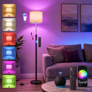 Smart RGBCW Floor Lamp for Living Room, Alexa & Google Assistant | 16 Million Colors, App Control, Standing Lamp with Remote, 55-67 in Adjustable Height, A19 Bulb, Linen Shade, Weighted Base Smart RGBCW Floor Lamp for Living Room, Alexa & Google Assistant | 16 Million Colors, App Control, Standing Lamp with Remote, 55-67 in Adjustable Height, A19 Bulb, Linen Shade, Weighted Base