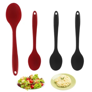 4 Pcs Small Silica Gel Spoons, Red+Black | Nonstick, Heat Resistant, For Kitchen Cooking Baking Mixing, Stirring Serving Spoon 4 Pcs Small Silica Gel Spoons, Red+Black | Nonstick, Heat Resistant, For Kitchen Cooking Baking Mixing, Stirring Serving Spoon