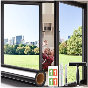 One Way Privacy Window Film with 3 Tools, Black 17.5"x 78.7" | Mirrored Reflective Window Tint for Home,UV Blocking Heat Control, Daytime Privacy See Out Not in, Adhesive Cover for Bedroom One Way Privacy Window Film with 3 Tools, Black 17.5"x 78.7" | Mirrored Reflective Window Tint for Home,UV Blocking Heat Control, Daytime Privacy See Out Not in, Adhesive Cover for Bedroom