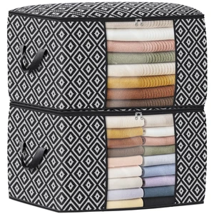 100L 2 Pack Storage Bags, Foldable Clothes Bins with Clear Window, Black | Blanket Storage Containers with Reinforced Handles for Bedding, Comforters, Clothing, Quilts and Closet Organization 100L 2 Pack Storage Bags, Foldable Clothes Bins with Clear Window, Black | Blanket Storage Containers with Reinforced Handles for Bedding, Comforters, Clothing, Quilts and Closet Organization