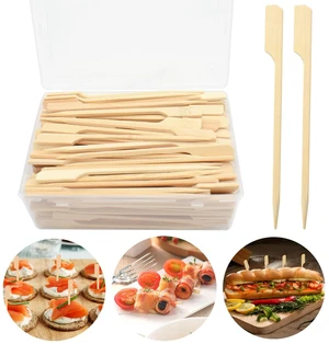 200 Pcs Bamboo Skewers for Appetizers, 4.7 Inch Toothpicks with Storage Box, Cocktail Picks for Drinks, Fruit Kababs, Sausage, Barbecue Snacks, Fondue, Natural Wooden Paddle Skewer Mini Food 200 Pcs Bamboo Skewers for Appetizers, 4.7 Inch Toothpicks with Storage Box, Cocktail Picks for Drinks, Fruit Kababs, Sausage, Barbecue Snacks, Fondue, Natural Wooden Paddle Skewer Mini Food