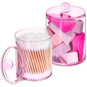 2 Pcs Acrylic Qtip Holder, Cotton Ball Holder Jars with Lids, Pink | Apothecary Jars for Cotton Swabs, Balls, Pads and Floss Picks, Bathroom Vanity Organizer 2 Pcs Acrylic Qtip Holder, Cotton Ball Holder Jars with Lids, Pink | Apothecary Jars for Cotton Swabs, Balls, Pads and Floss Picks, Bathroom Vanity Organizer