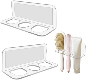 2-Pack Acrylic Hair Brush Holder Wall Mounted, Bathroom Organizer with Industrial Adhesive for Combs, Round Brushes, Hair Tools, Space Saving Design (Transparent) 2-Pack Acrylic Hair Brush Holder Wall Mounted, Bathroom Organizer with Industrial Adhesive for Combs, Round Brushes, Hair Tools, Space Saving Design (Transparent)