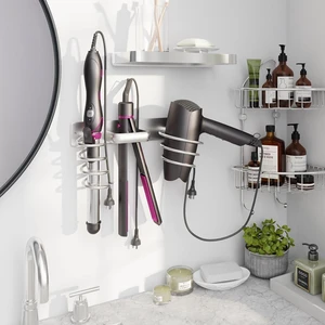 Hair Dryer Holder 3 in 1 Hair Tool Organizer,Blow Dryer Holder Wall Mounted,Bathroom Bedroom Care Styling for Flat Iron,Curling Iron,Hair StraightenerSilver Hair Dryer Holder 3 in 1 Hair Tool Organizer,Blow Dryer Holder Wall Mounted,Bathroom Bedroom Care Styling for Flat Iron,Curling Iron,Hair StraightenerSilver