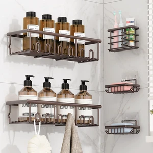 5 Pack Adhesive Bathroom Holders & Dispensers for Kids & Adults, Brown | Large Capacity No-Drilling Rustproof Shower Caddy Shelves Rack with Soap Dishes, Toothbrush Holder & Hooks 5 Pack Adhesive Bathroom Holders & Dispensers for Kids & Adults, Brown | Large Capacity No-Drilling Rustproof Shower Caddy Shelves Rack with Soap Dishes, Toothbrush Holder & Hooks