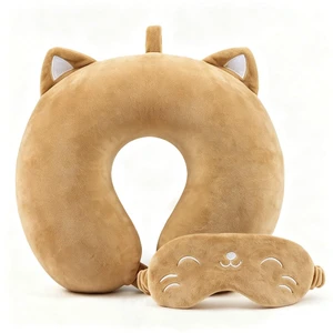 Cute Travel Pillow for Kids & Adults with Sleep Eye Mask - Memory Foam Sleeping Head Support Neck Pillows with Breathable Cover for Toddlers & Children Long Flights Car Rides,Khaki Cat Cute Travel Pillow for Kids & Adults with Sleep Eye Mask - Memory Foam Sleeping Head Support Neck Pillows with Breathable Cover for Toddlers & Children Long Flights Car Rides,Khaki Cat