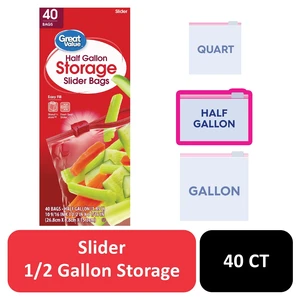 Great Value Half Gallon Slider Storage Bags, 40 Count Great Value Half Gallon Slider Storage Bags, 40 Count