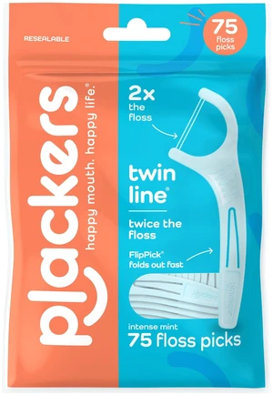 Plackers Twin Line Floss Picks with Tuffloss Fiber & FlipPick, Intense Mint, 75 Count Plackers Twin Line Floss Picks with Tuffloss Fiber & FlipPick, Intense Mint, 75 Count