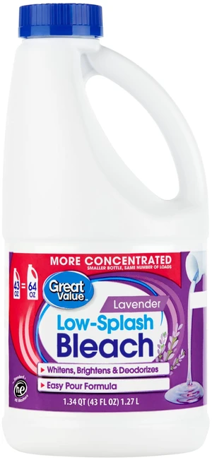 Great Value Low Splash Bleach, Lavender Scent, 43 fl oz Great Value Low Splash Bleach, Lavender Scent, 43 fl oz