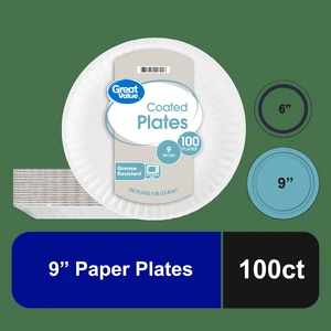 Great Value 9in Coated Disposable Paper Plates, 100 Count Great Value 9in Coated Disposable Paper Plates, 100 Count