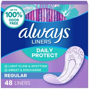 Always Panty Liners Daily Protect Regular Length Unscented 48 Count Always Panty Liners Daily Protect Regular Length Unscented 48 Count