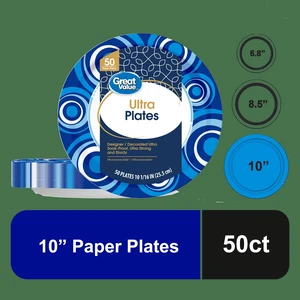 Great Value Ultra 10in Paper Plates, 50 Count Great Value Ultra 10in Paper Plates, 50 Count