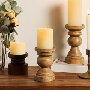 Mainstays 6in Wood Pillar Candle Holder, Natural Teak Mainstays 6in Wood Pillar Candle Holder, Natural Teak