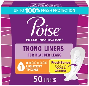 Poise Daily Thong Incontinence Panty Liners, 1 Drop, 50 Count Poise Daily Thong Incontinence Panty Liners, 1 Drop, 50 Count