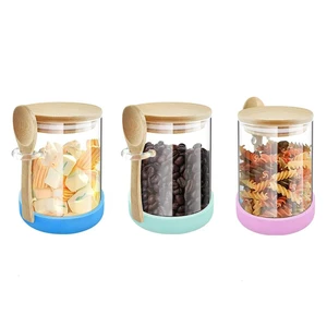 26 oz Borosilicate Glass Jars with Bamboo Lids and Spoons, Airtight Clear Food Storage Canister for Cookie, Candy, Coffee Bean, Sugar, Matcha Tea, Spices, Dry Goods, 3 Pa 26 oz Borosilicate Glass Jars with Bamboo Lids and Spoons, Airtight Clear Food Storage Canister for Cookie, Candy, Coffee Bean, Sugar, Matcha Tea, Spices, Dry Goods, 3 Pa