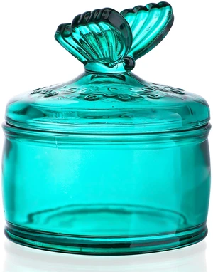 KANPURA 3.5oz Green Embossed Glass Jar with Lid, Crystal Glass Candy Dish KANPURA 3.5oz Green Embossed Glass Jar with Lid, Crystal Glass Candy Dish