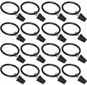 16 Pack Curtain Rings with Clips, Black, 1.26-Inch Diameter, Fits Up to 1-Inch Rod for Curtains and Drapery 16 Pack Curtain Rings with Clips, Black, 1.26-Inch Diameter, Fits Up to 1-Inch Rod for Curtains and Drapery