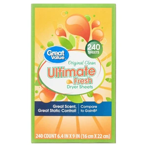 Great Value Ultimate Fresh Dryer Sheets Original Clean 240Count Great Value Ultimate Fresh Dryer Sheets Original Clean 240Count