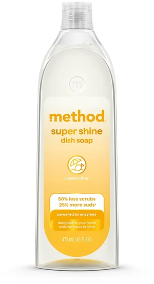 Method Super Shine Liquid Dish Soap, Powered by Enzymes, Coastal Citron Scented, 16 fl oz Method Super Shine Liquid Dish Soap, Powered by Enzymes, Coastal Citron Scented, 16 fl oz