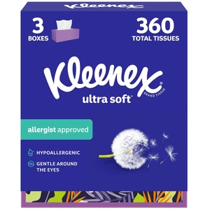 Kleenex Ultra Soft 3-Ply Flat Box Facial Tissues, 3 Pack (360 Tissues) Kleenex Ultra Soft 3-Ply Flat Box Facial Tissues, 3 Pack (360 Tissues)
