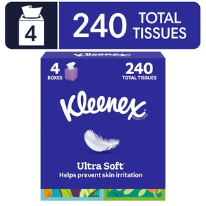 Kleenex Ultra Soft 3-Ply Cube Box Facial Tissues, 240 Count (4 Pack) Kleenex Ultra Soft 3-Ply Cube Box Facial Tissues, 240 Count (4 Pack)