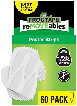 FrogTape ReMOVEables Poster Strips, 60 Mounting Strips, 0.5lbs Max per Strip FrogTape ReMOVEables Poster Strips, 60 Mounting Strips, 0.5lbs Max per Strip