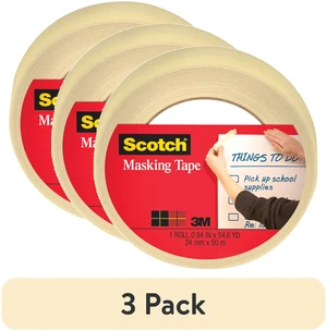 Scotch Masking Tape 0.94in x 54.6yd Tan (3 Pack) Scotch Masking Tape 0.94in x 54.6yd Tan (3 Pack)