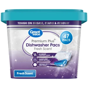 Great Value Premium Plus Dishwasher Pacs, Fresh Scent, 47 Count Great Value Premium Plus Dishwasher Pacs, Fresh Scent, 47 Count