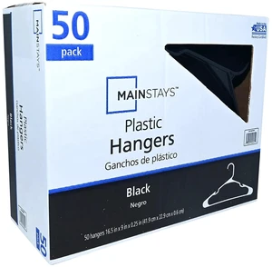 Mainstays 50 Count Plastic Notched Adult Clothes Hangers, Black Mainstays 50 Count Plastic Notched Adult Clothes Hangers, Black