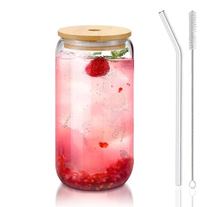 16 oz Glass Cup with Bamboo Lid and Glass Straw 1 Pack, Iced Coffee Cup for Matcha, Soda, Tea and Daily Drinks 16 oz Glass Cup with Bamboo Lid and Glass Straw 1 Pack, Iced Coffee Cup for Matcha, Soda, Tea and Daily Drinks